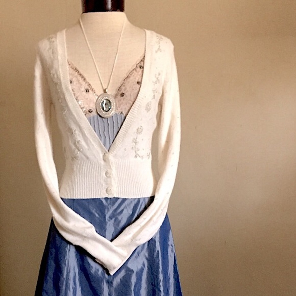 Vintage Beaded Angora Blend Cardigan - Picture 9 of 14